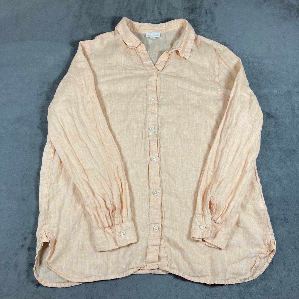 J. Jill Love Linen Peach Apricot Button Down Shirt 100% Linen Womens Medium